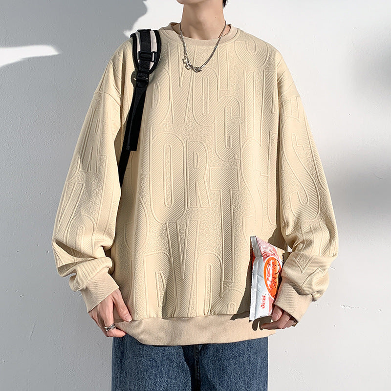Herren Oversized Strukturiertes Strick-Sweatshirt mit geprägtem Ton-in-Ton-Lettering Drune