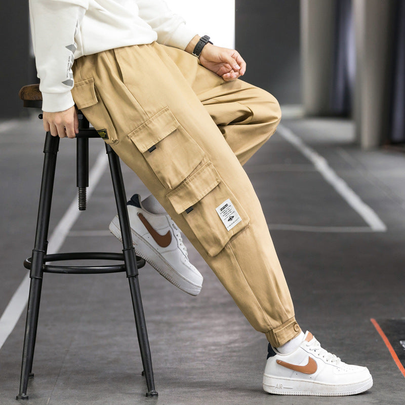 Herren nan Cargo-Joggerhose mit mehreren aufgesetzten Taschen, elastischem Bund und gekräuselten Knöcheln Drune