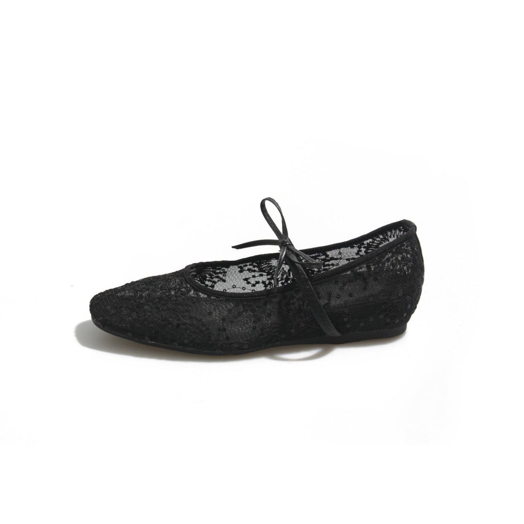 Damen Ballerinas mit zartem Spitzen-Design und eleganter Schleifenverzierung Drune