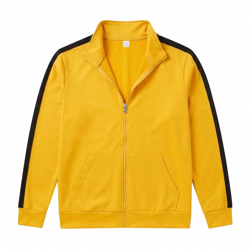 Herren Sportliche Zip-Trackjacke mit Stehkragen, Kontraststreifen an den Ärmeln und Kängurutaschen Drune