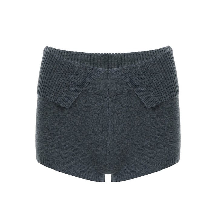 Damen komfortable und elegante Strick-Shorts mit hohem Bund Drune