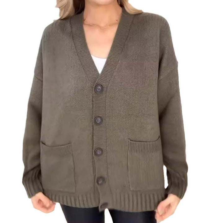 Damen Strickjacke mit Taschen und modernen Knöpfen Drune