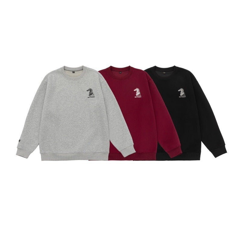 Unisex Oversize‑Sweatshirt mit gesticktem Schachritter‑Logo und gerippten Bündchen Drune