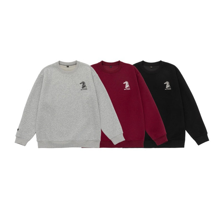 Unisex Oversize‑Sweatshirt mit gesticktem Schachritter‑Logo und gerippten Bündchen Drune