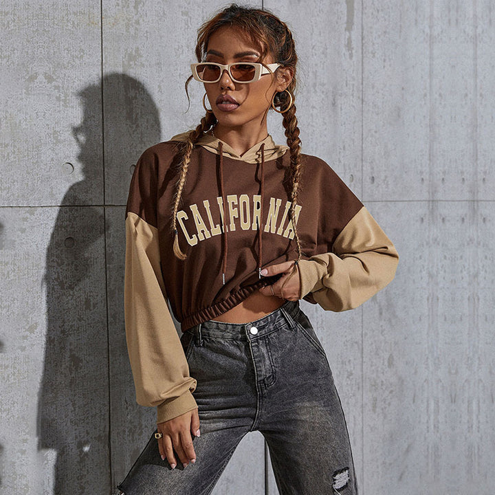 Damen Modischer cropped Hoodie mit Farbblock Drune