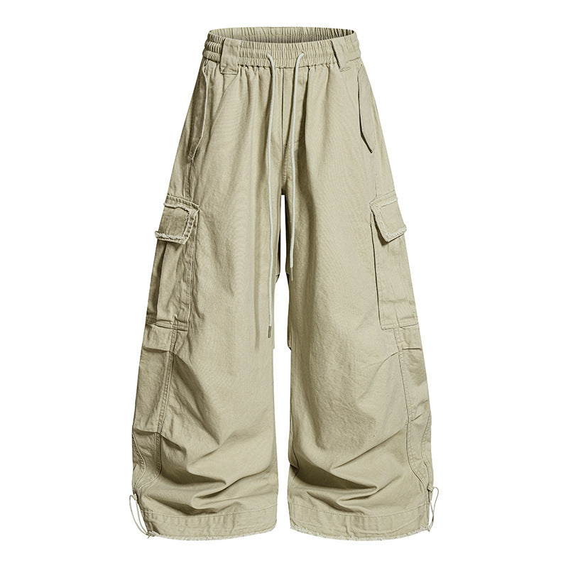 Damen Weite Cargo-Hose mit elastischem Bund, Cargo-Taschen und verstellbarem Saum Drune