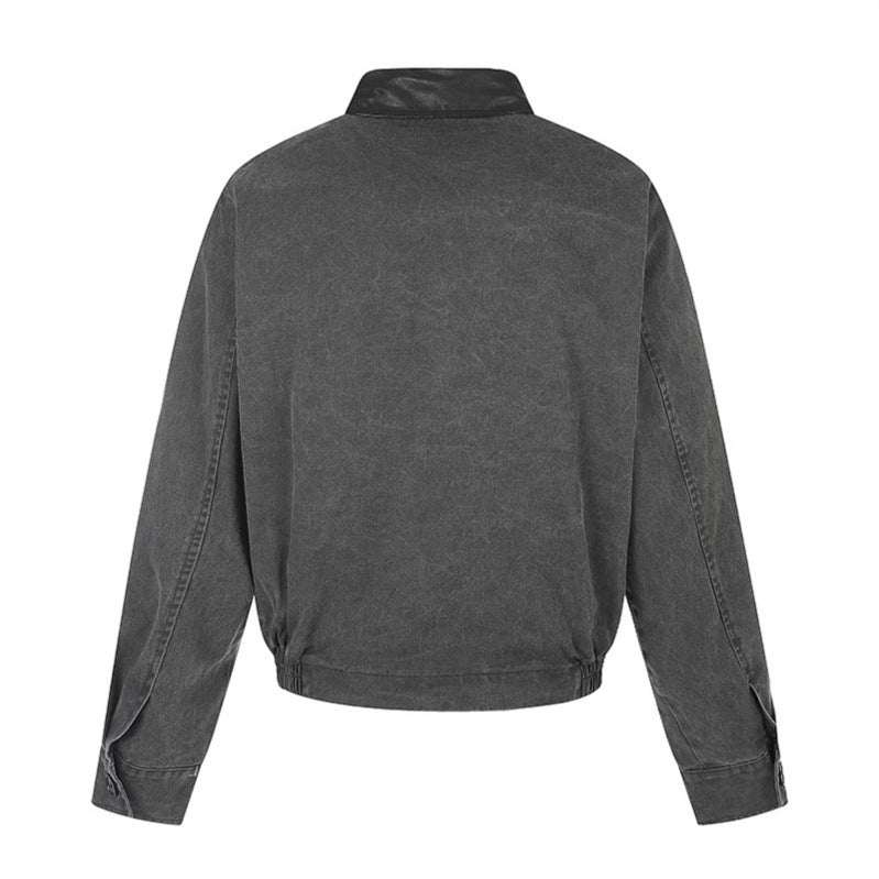 Herren Asymmetrische Canvas-Bomberjacke mit Lederriemen und Stehkragen Drune