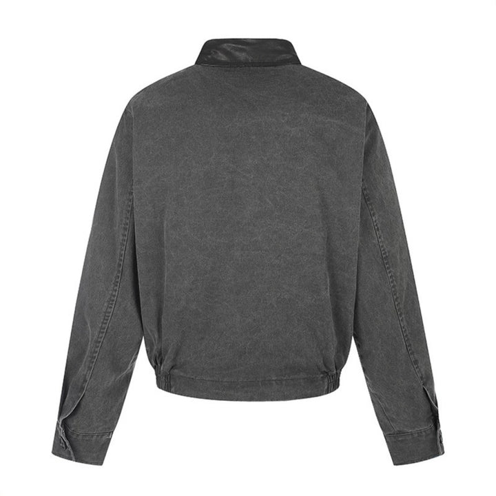 Herren Asymmetrische Canvas-Bomberjacke mit Lederriemen und Stehkragen Drune