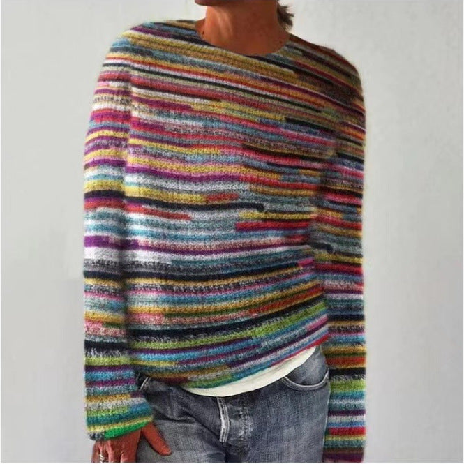 Damen nan bestickter Strickpullover mit reliefartiger Blumenstickerei und Rundhalsausschnitt Drune