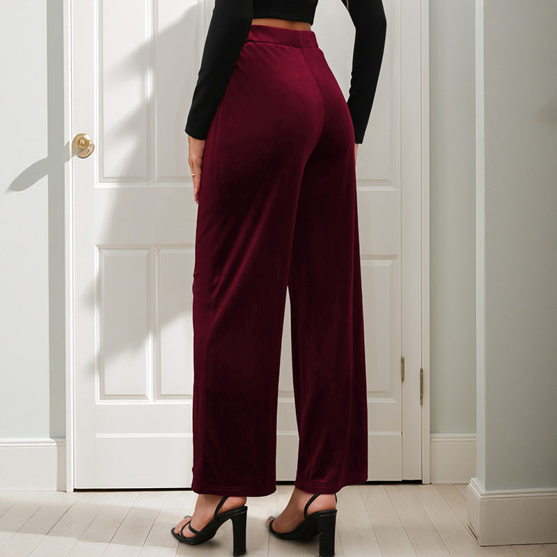 Damen Samt-Palazzohose mit hoher Taille und weitem Bein Drune