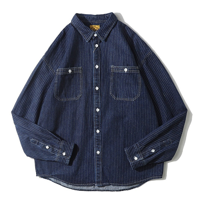 Herren Denim-Hemdjacke mit modernem Streifenmuster und praktischen Brusttaschen Drune