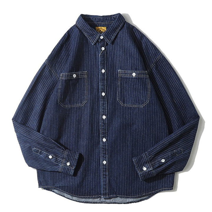 Herren Denim-Hemdjacke mit modernem Streifenmuster und praktischen Brusttaschen Drune