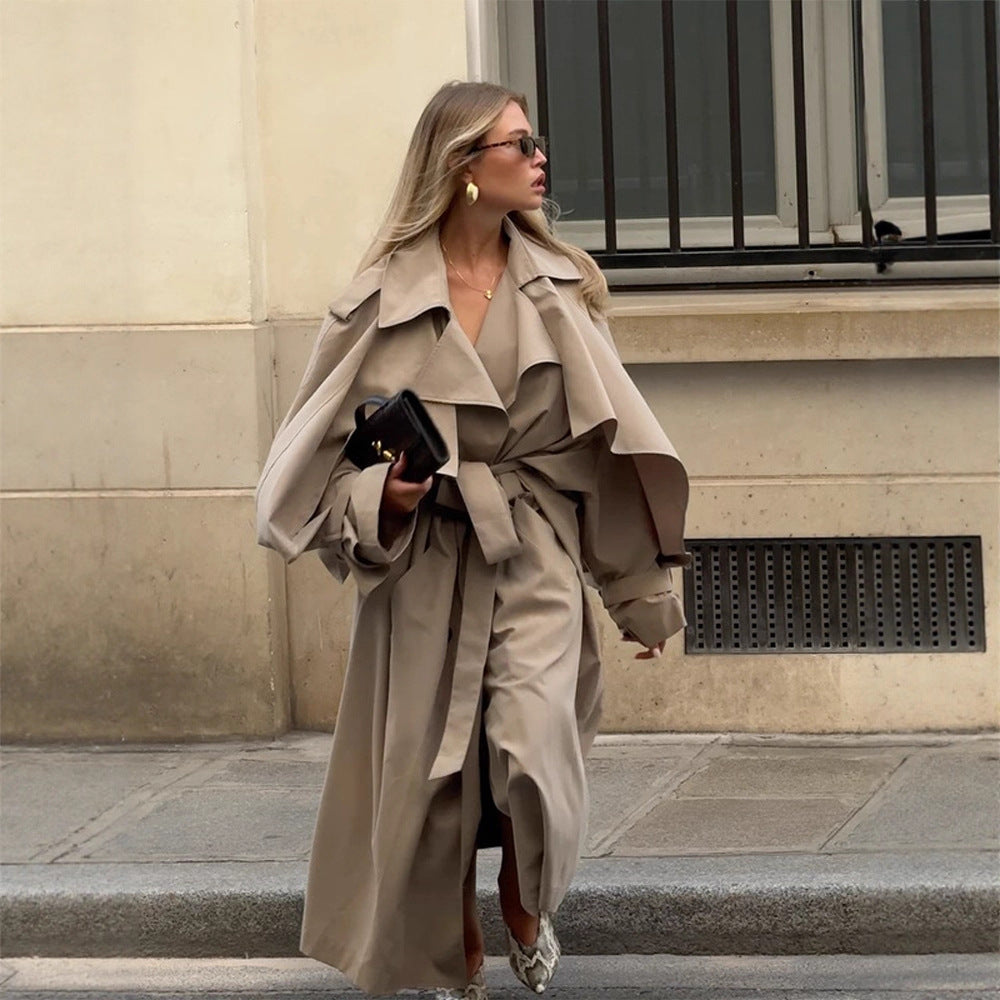 Damen Übergröße Trenchcoat mit voluminösen Ärmeln und taillierter Schnürung Drune