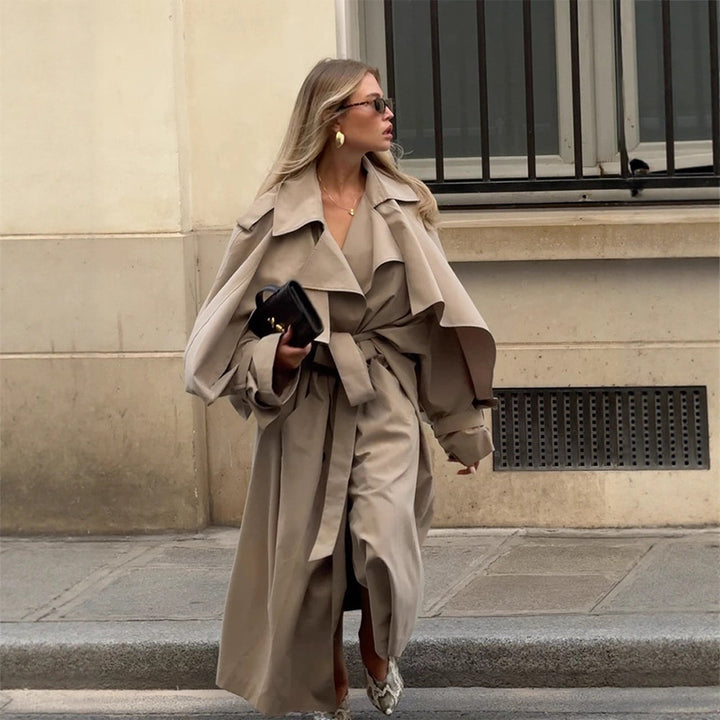 Damen Übergröße Trenchcoat mit voluminösen Ärmeln und taillierter Schnürung Drune