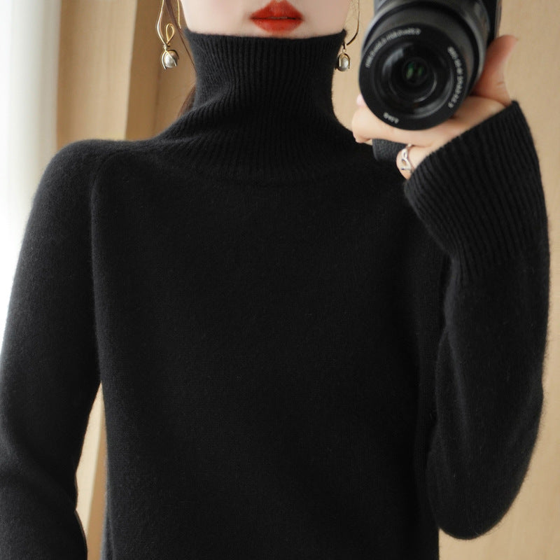 Damen Luxus-Feinstrick-Rollkragenpullover mit Daumenlochbündchen und femininer Schulterpasse Drune