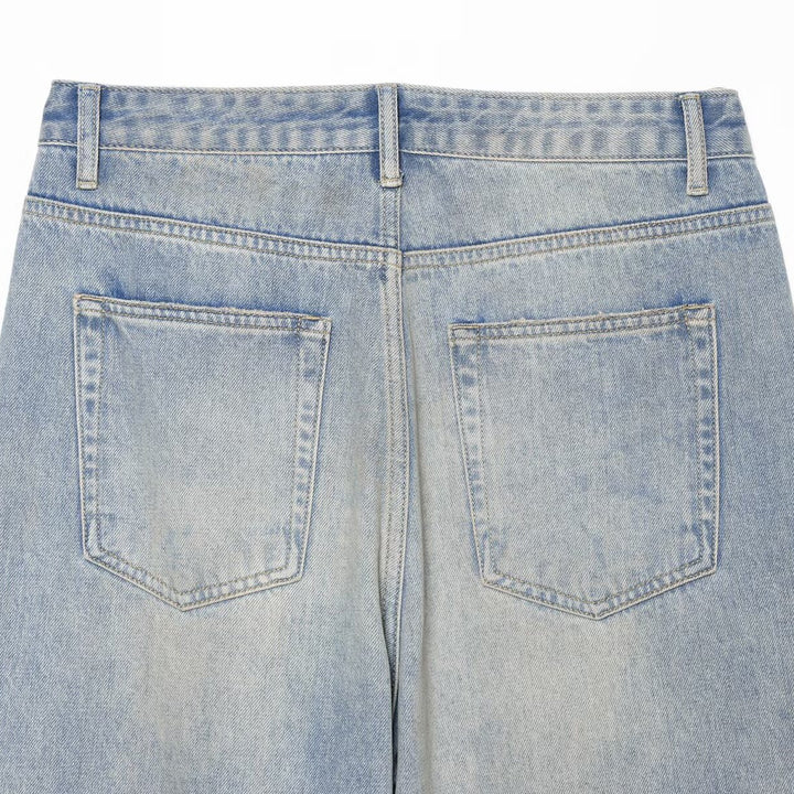 Damen Jeans mit hoher Taille, weitem Bein, Strassbesatz und Destroyed-Details Drune