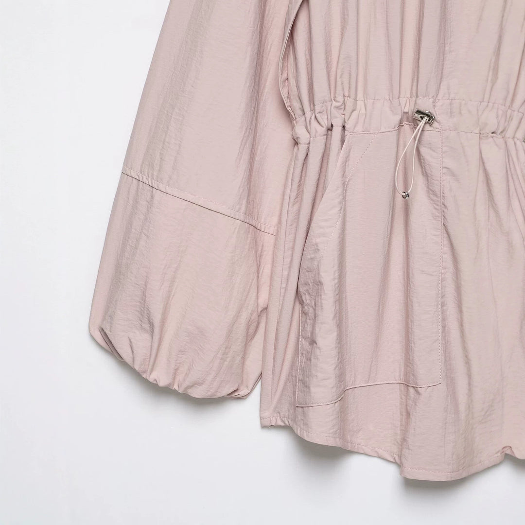 Damen Wasserabweisende Oversize-Parka mit Taillenraffung und Ballonärmeln Drune