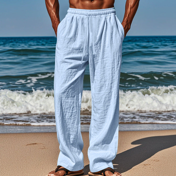 Herren nan Leichte Leinenhose mit weitem Bein und elastischem Bund Drune