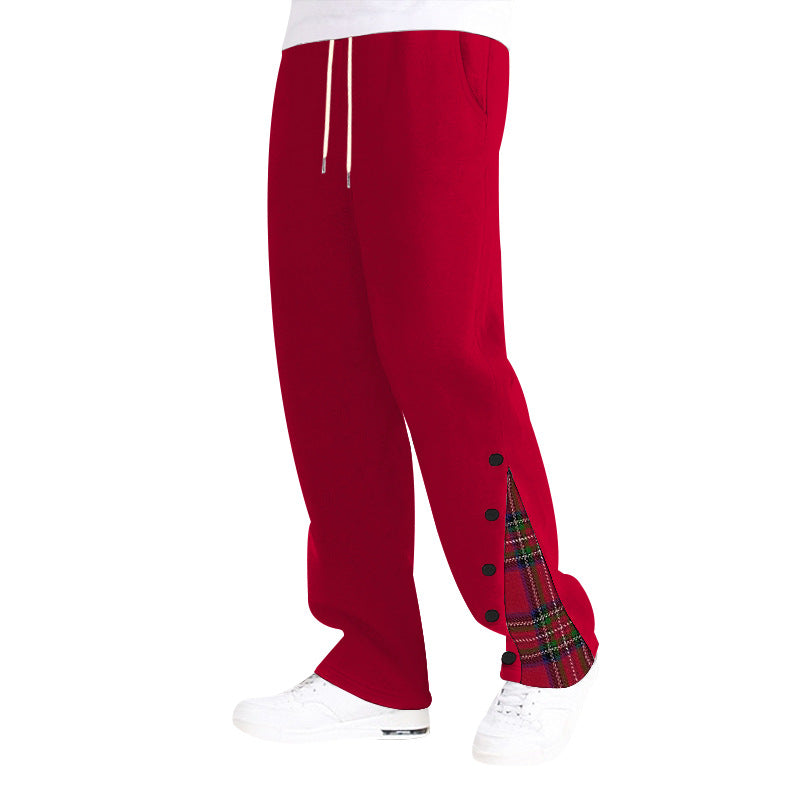 Damen nan weite Sweat-Jogginghose mit dekorativem Karo-Einsatz und seitlicher Knopfleiste Drune