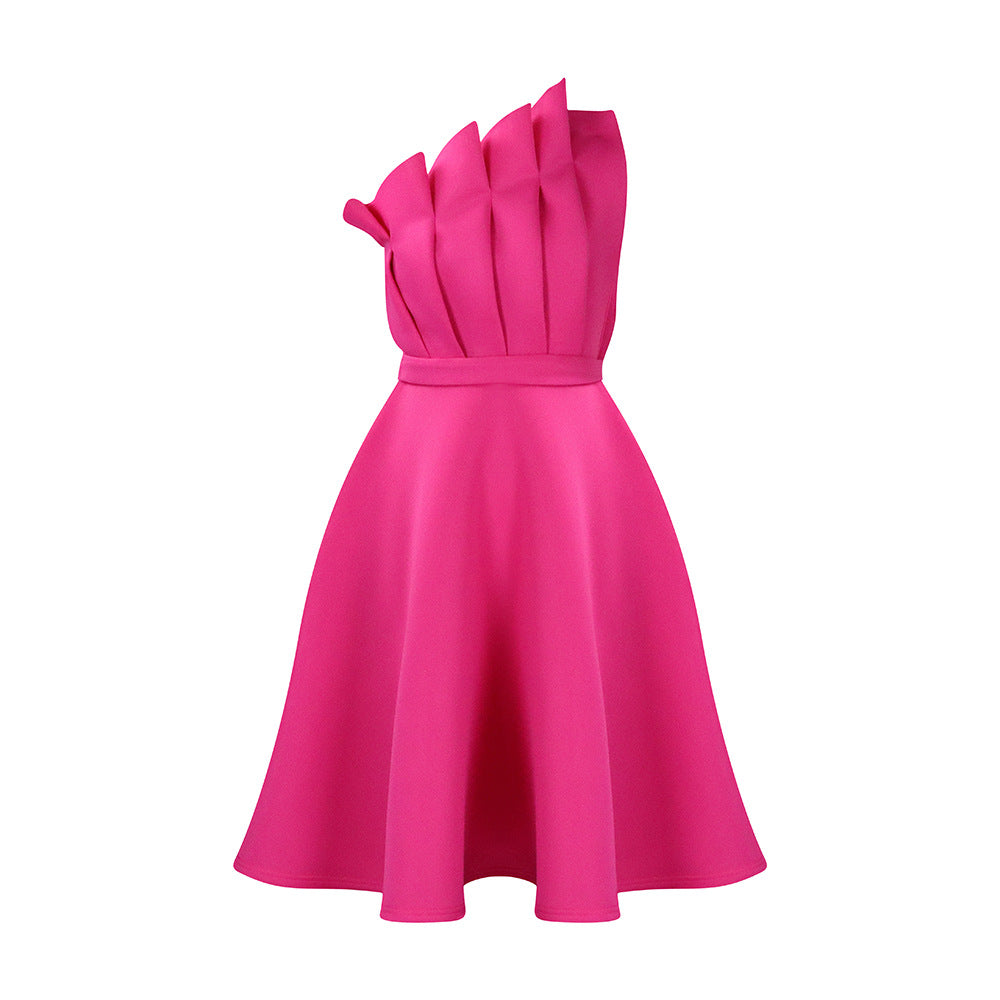 Damen A-Linien Kleid mit asymmetrischen Falten und eleganter Taillierung Drune