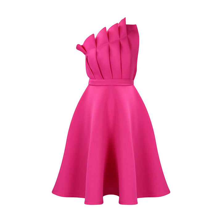 Damen A-Linien Kleid mit asymmetrischen Falten und eleganter Taillierung Drune