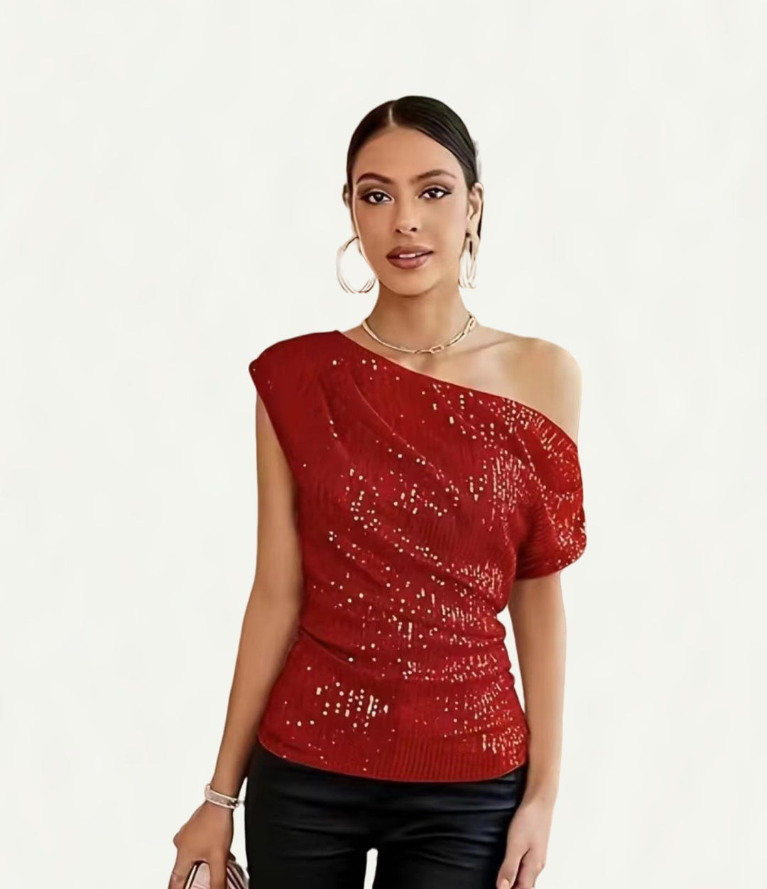 Damen Elegantes asymmetrisches Top mit Glitzerakzenten Drune