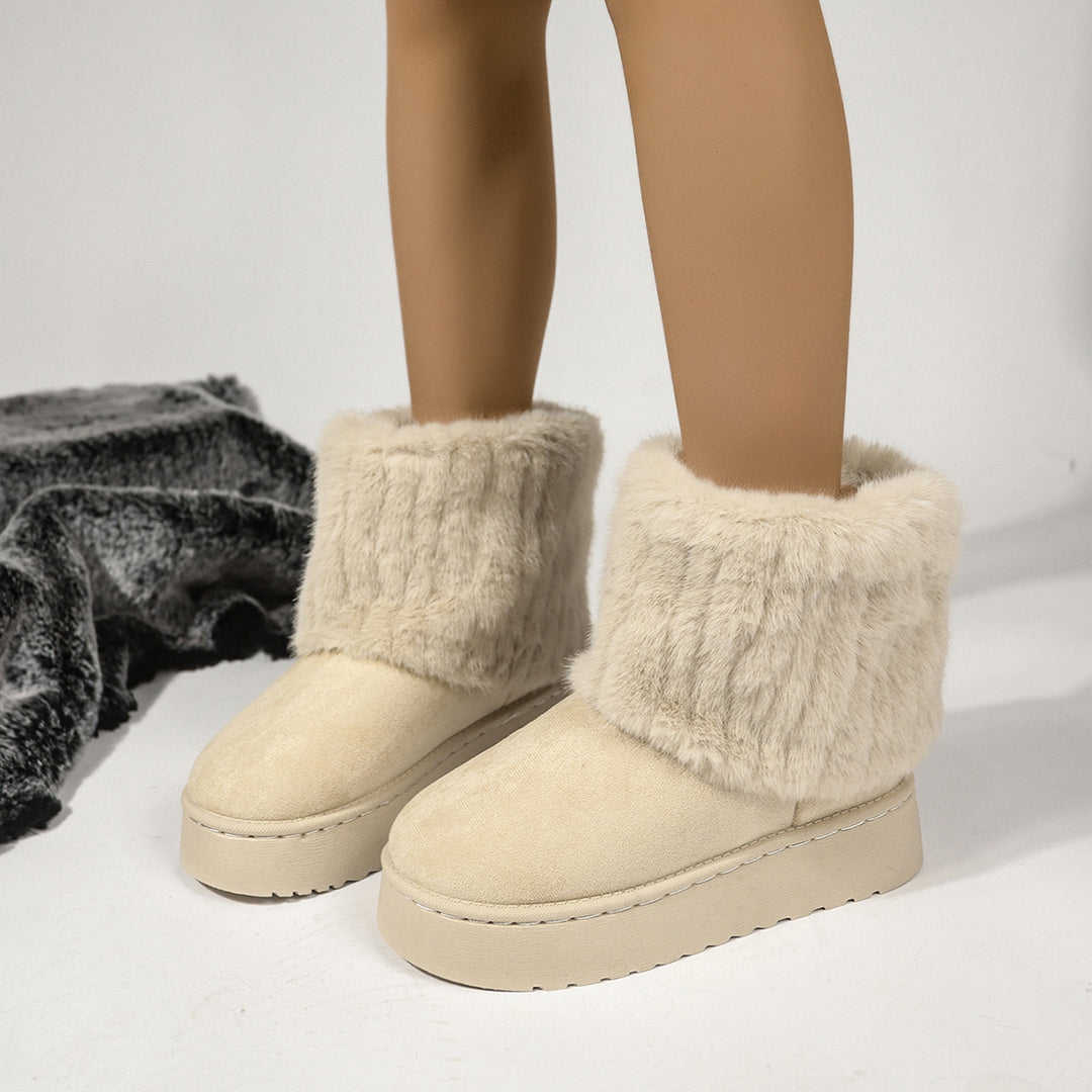 Damen Warme Plateau-Winterboots mit breitem Kunstfellschaft und dämpfender Sohle Drune