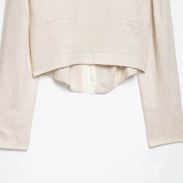 Damen Cropped Militärblouson mit Stehkragen, Zierknopfreihe und plissierten Ärmeln Drune