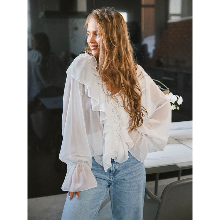 Damen Luftige Rüschenbluse aus Chiffon mit Oversize-Schnitten Drune