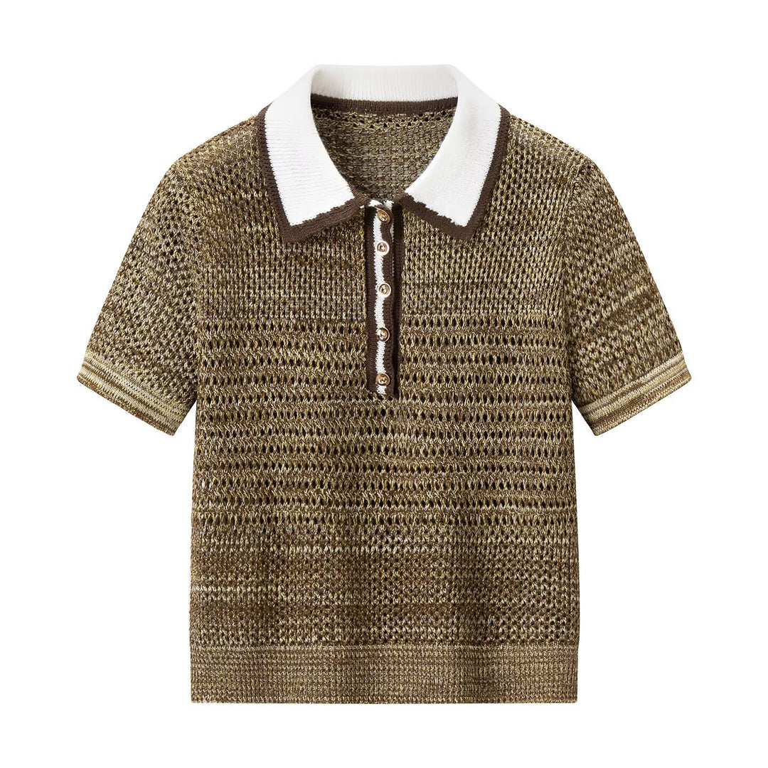 Damen Polo-Shirt mit dekorativem Strickmuster und klassischem Kragen Drune
