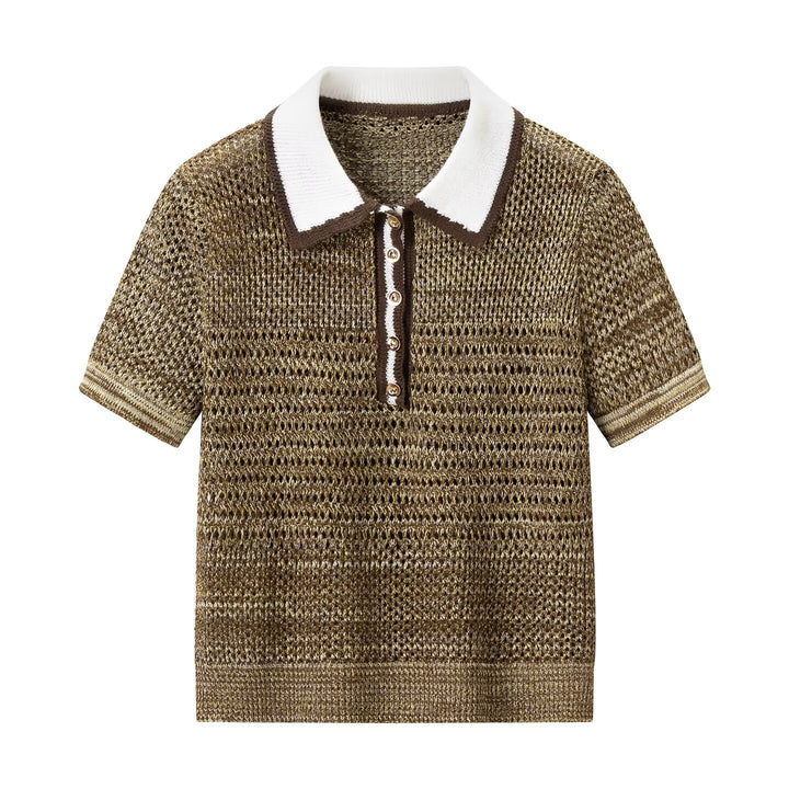 Damen Polo-Shirt mit dekorativem Strickmuster und klassischem Kragen Drune