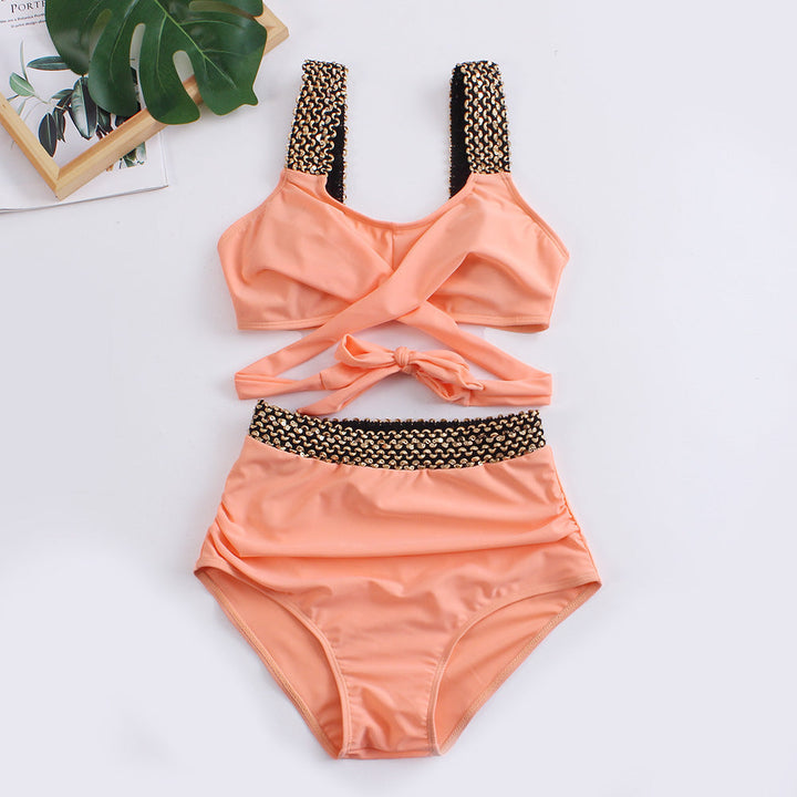 Damen Hochtailliertes Bikini-Set mit stilvollem Wickel-Oberteil Drune