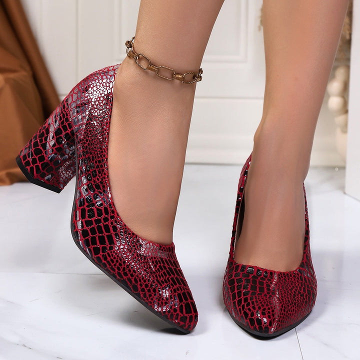 Damen Glänzende High-Heel Pumps mit modischem Krokopattern Drune