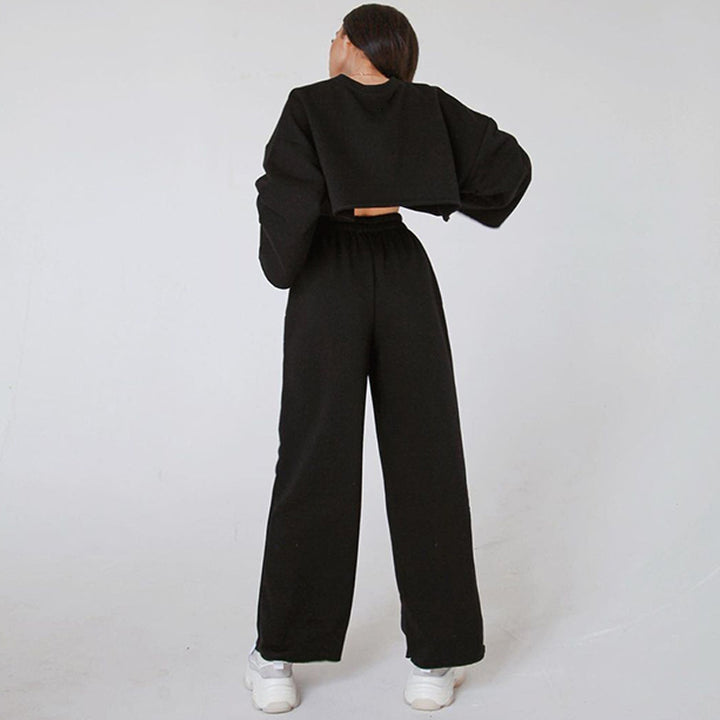 Damen elegantes cropped Oberteil und weit geschnittene Hose Drune