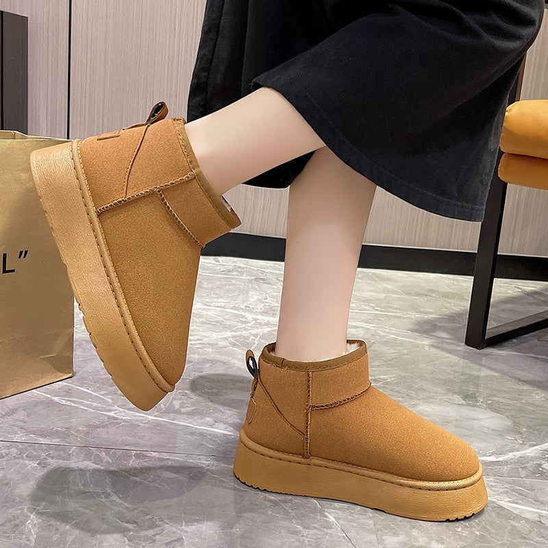 Damen Gefütterte Kurzschaft Winterboots mit Kunstfellfutter Plateau‑Sohle und Pull‑On Drune
