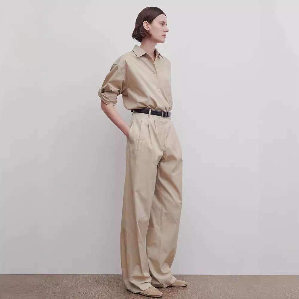 Damen weite und elegante Hochbundhose mit klassischen Falten Drune