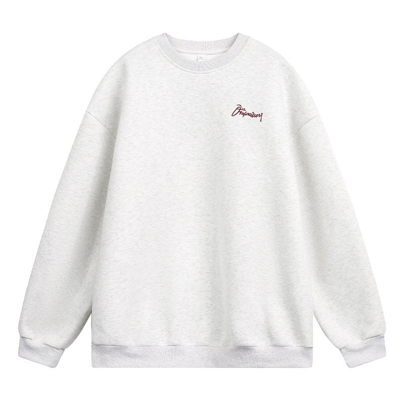 Unisex Minimalistisches Boxy-Sweatshirt mit kleinem Script-Logo und Fleece-Innenfutter Drune