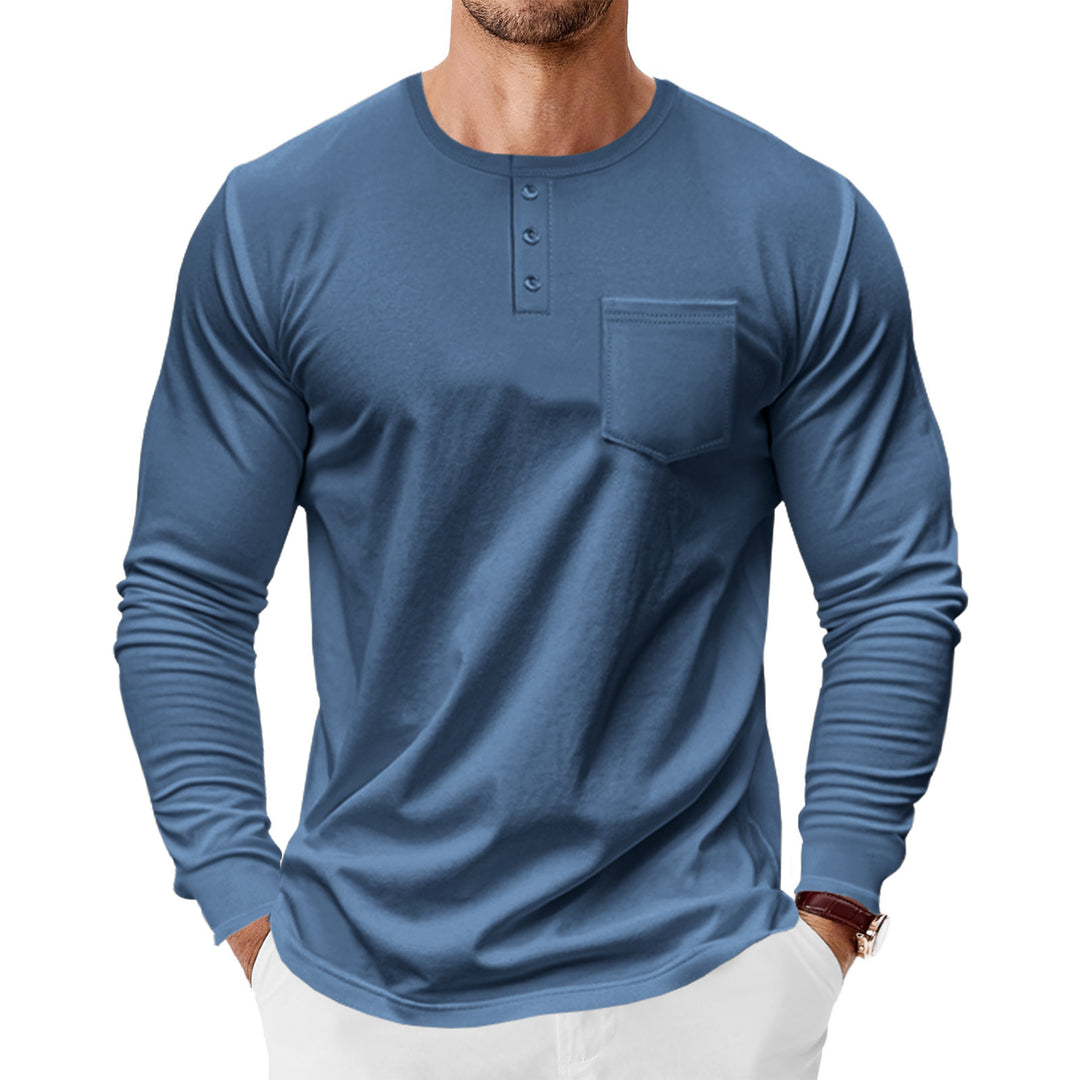 Herren Langarm-Hemden mit Knopfleiste und Brusttasche Drune