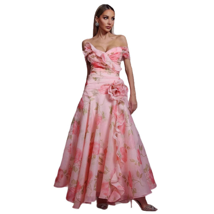 Damen Elegant fließendes Maxikleid mit romantischem Blumenmuster Drune