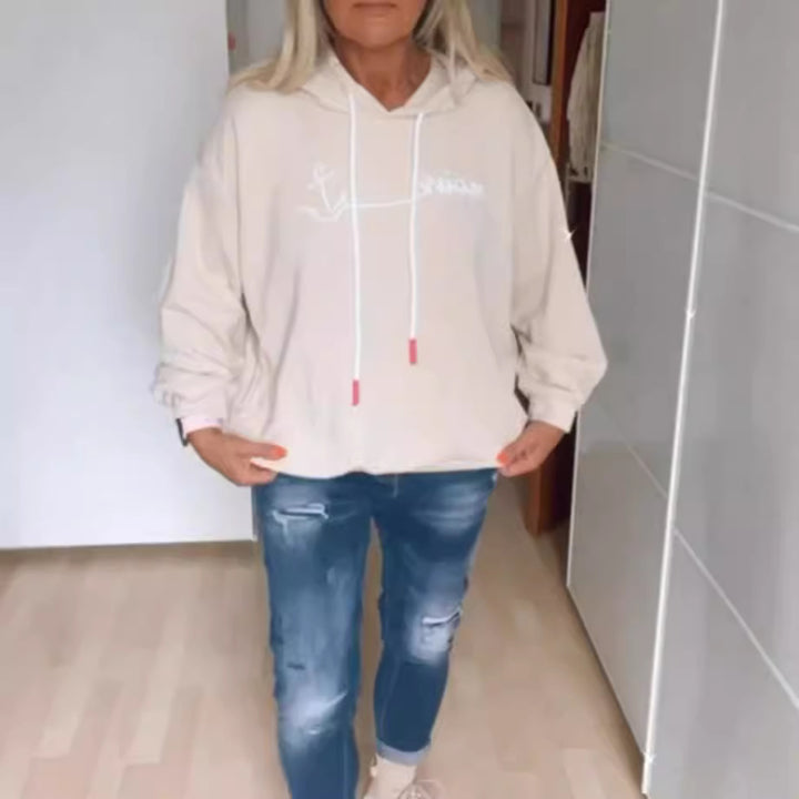 Damen lässiger Kapuzenpullover mit modernem Schriftaufdruck und praktischen Taschen Drune