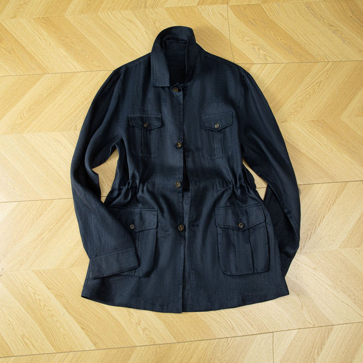 Damen Utility-Jacke aus Leinenmix mit Tunnelzug, Pattentaschen und Hemdkragen Drune