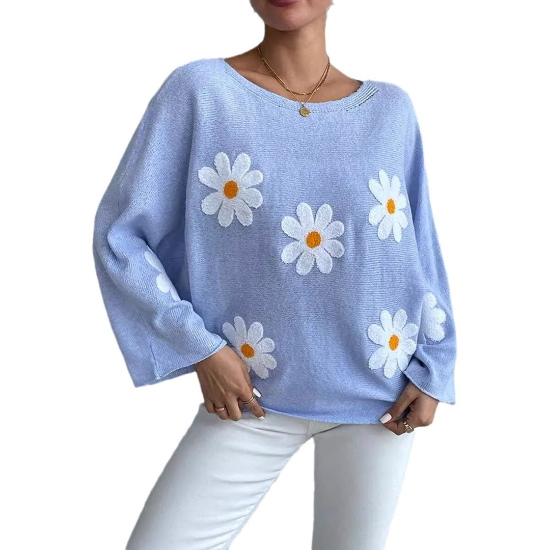 Damen Strickpullover mit verspieltem Blumendesign und weitem Schnitt Drune