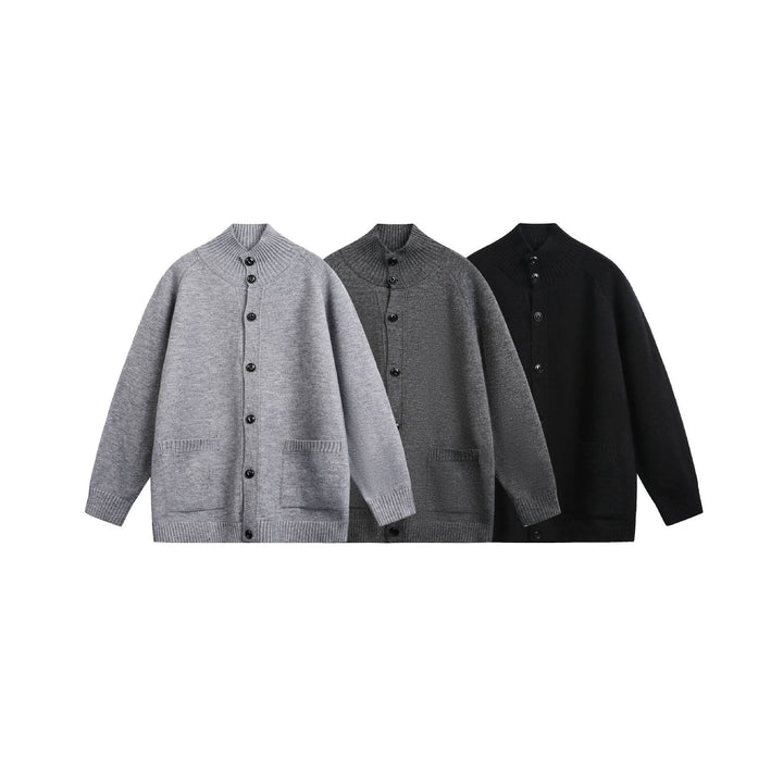 Unisex Cardiganjacke mit hohem Rippkragen, durchgehender Knopfleiste und Eingrifftaschen Drune