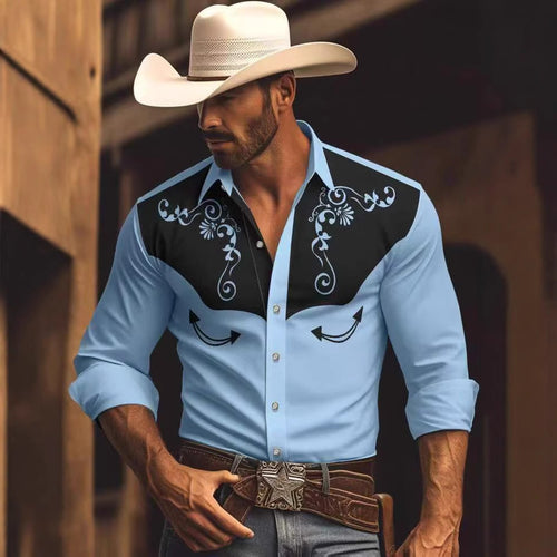 Herren Westernhemd mit dekorativem Design und Stickereien Drune