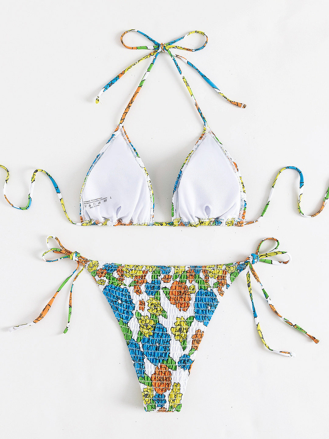 Damen Bunt bedrucktes Triangel-Bikini-Set mit raffinierten Bindebändern Drune