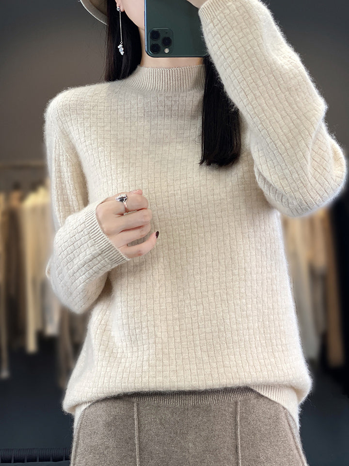 Damen Weicher Boxy-Mockneckpullover im Mohair-Look mit feiner Kastenrippenstruktur Drune