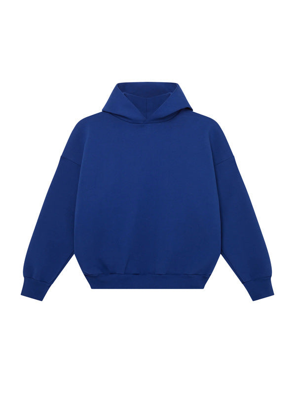 Unisex minimalistischer Kapuzenpullover ohne Kängurutasche mit überschnittener Schulter und geripptem Saum Drune