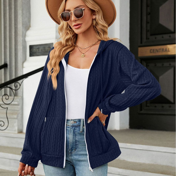 Damen lässige Strickjacke mit Textur und Kapuze Drune