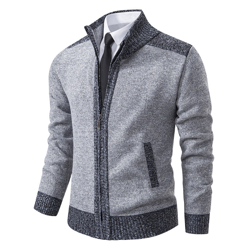 Herren Strukturiertes Grobstrick-Zipcardigan mit Stehkragen Drune