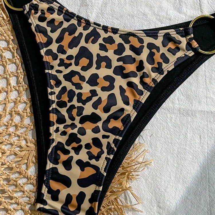 Damen Bikini-Set mit stilvollem Leopardenmuster und verstellbarem Trägersystem Drune